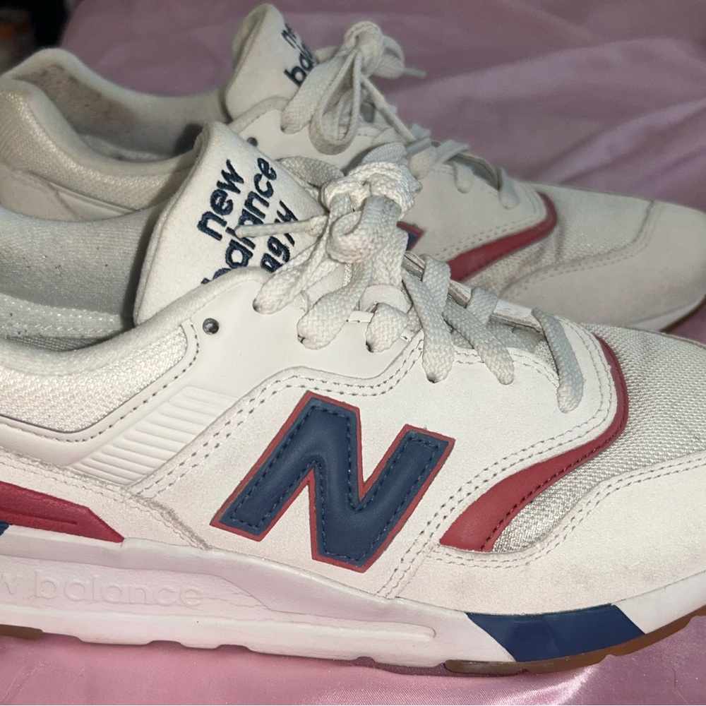 New Balance White and Blue Sneakers